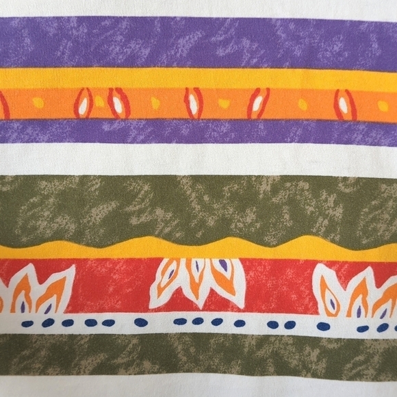 Liz Sport 90's Vintage Funky Striped Round Neck Side Slit Short Sleeve T-shirt M - Picture 5 of 10